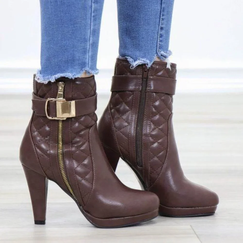 Platform High Heel Ankle Boots light Fur inside - Picture 2 of 13